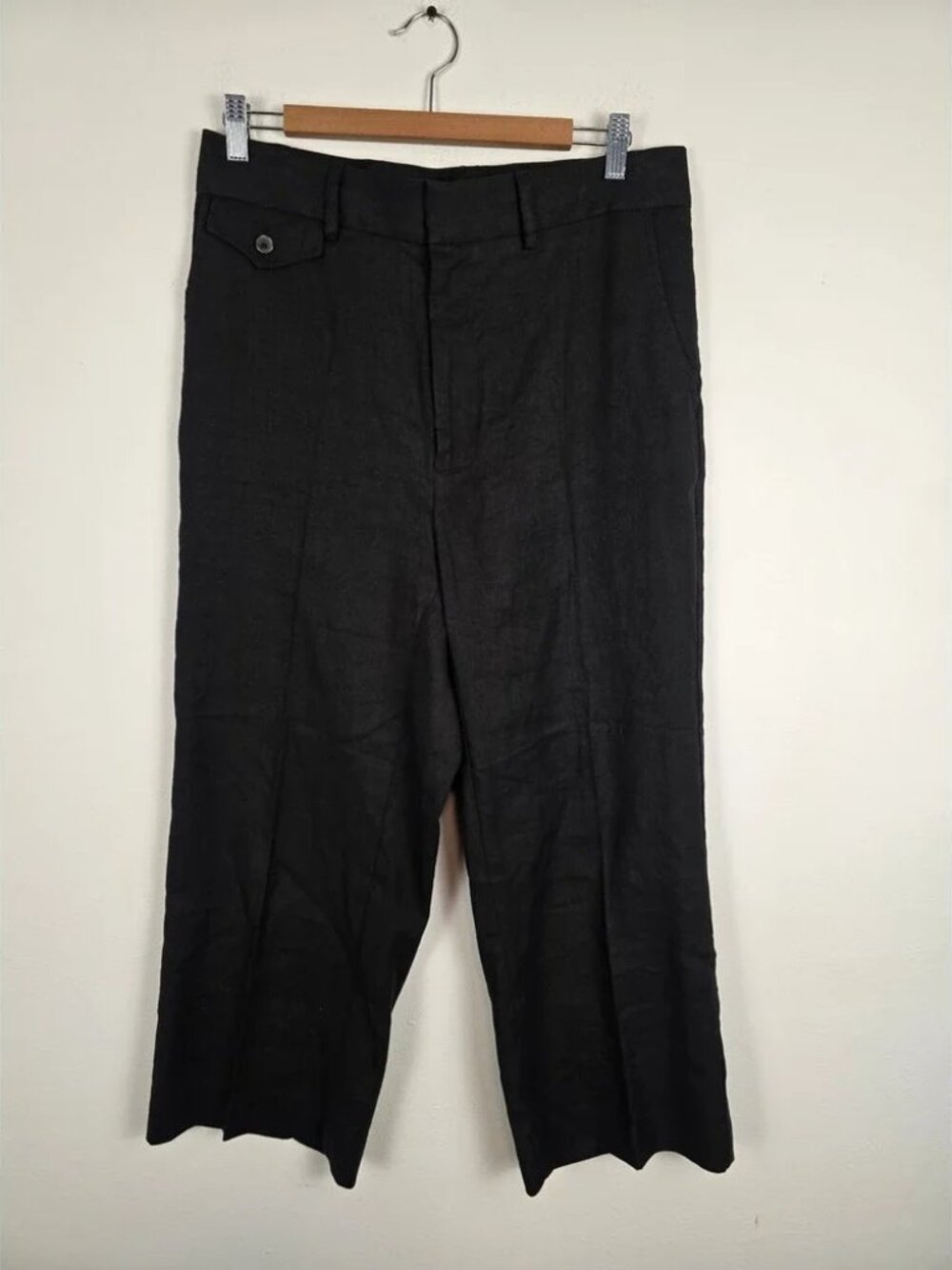 Caron Callahan Black Linen Blend Wide Leg Pants